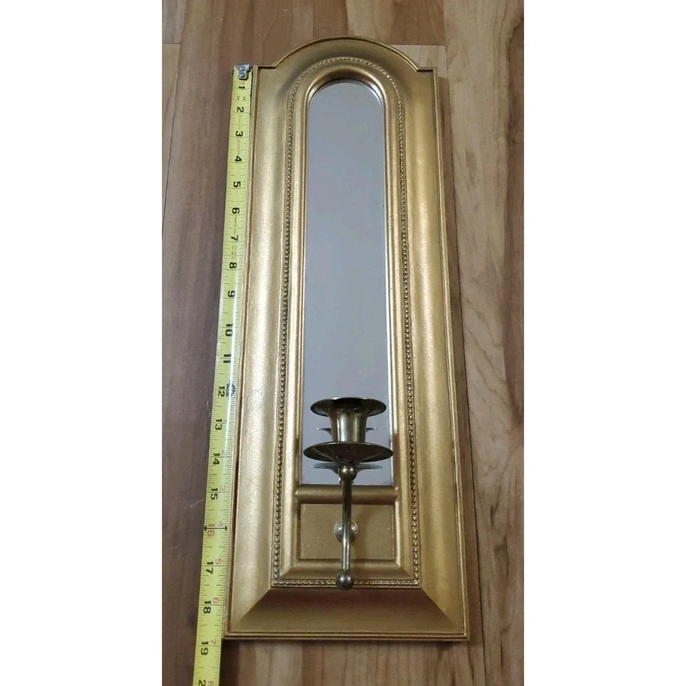 Vintage Homco Home Interiors Gold Arched Mirror Wall Sconce Candle Holder Single
